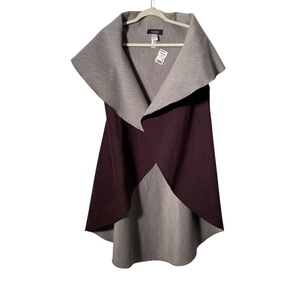 AKIRA Jet Set Life Double Layer Midi Vest Duster Brown Gray NWT